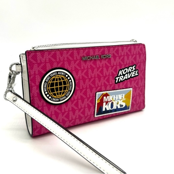 Michael Kors Large Double Zip Wallet Wristlet Dragonfruit - Picture 3 of 9